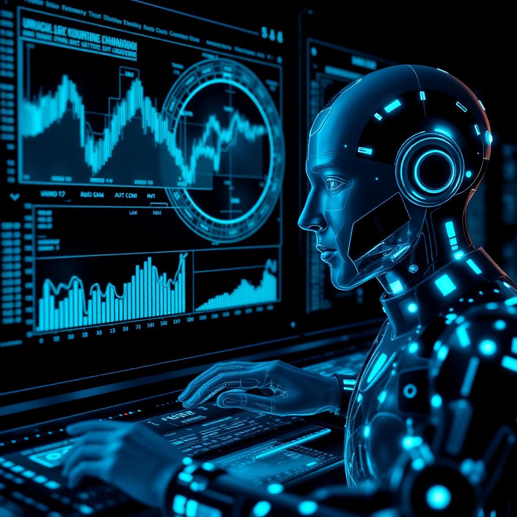 Inteligência artificial analisando dados financeiros em painel tecnológico futurista