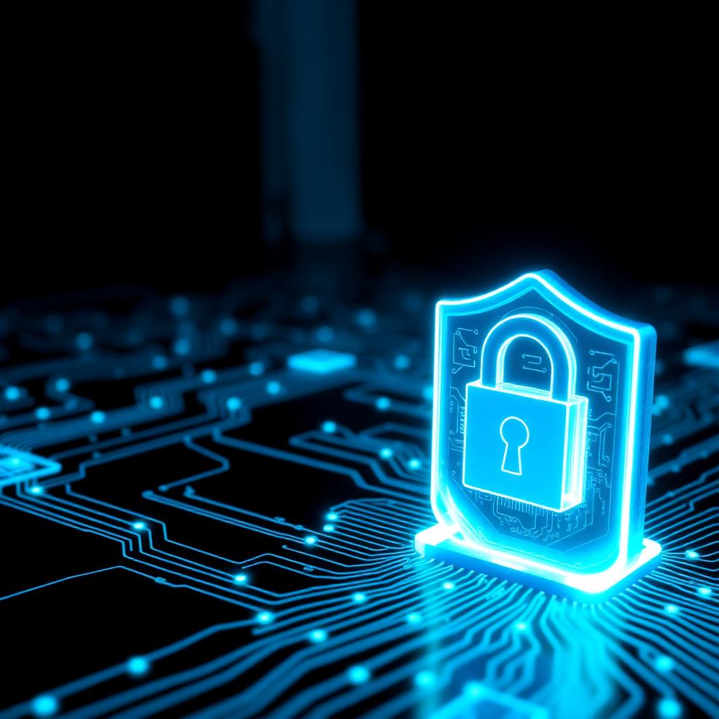 Escudo digital futurista representando segurança pós-quântica e proteção de dados