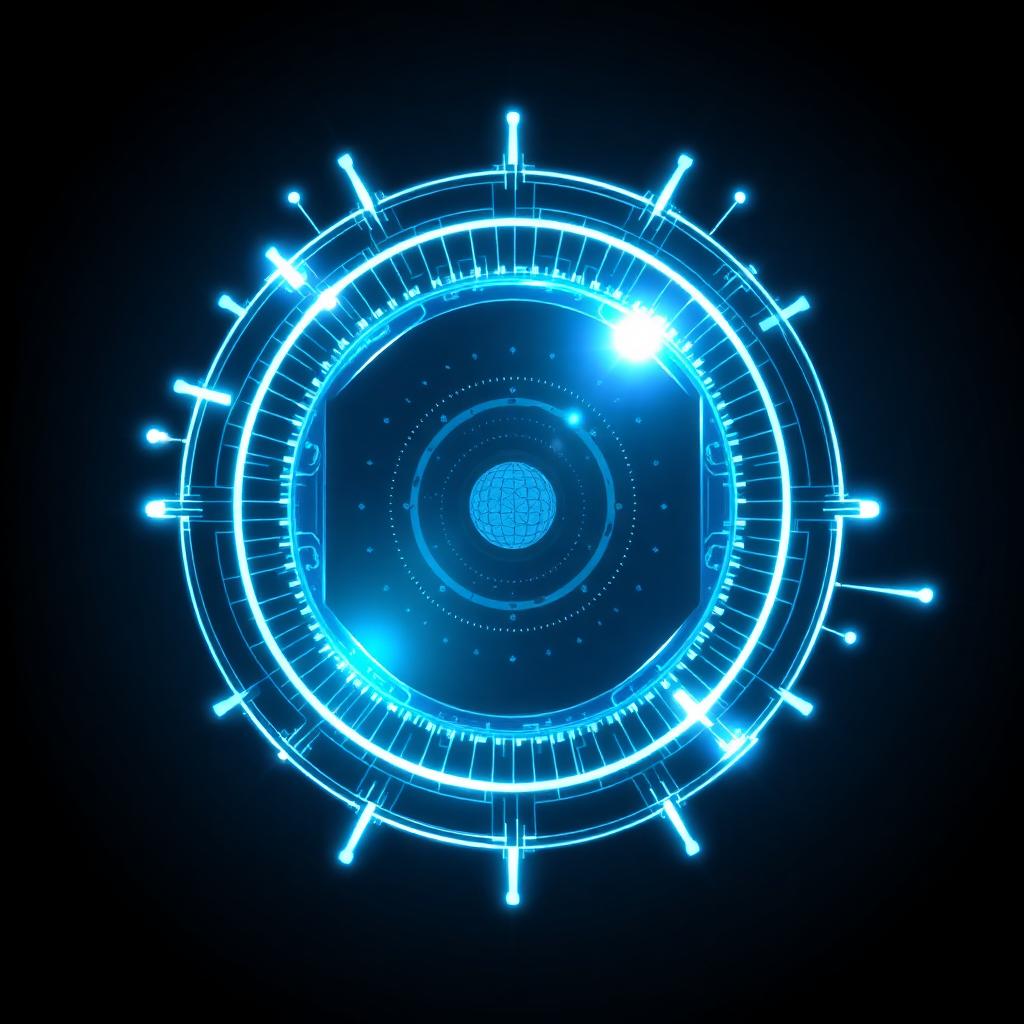Ilustração futurista de qubits, superposição e entrelaçamento na computação quântica